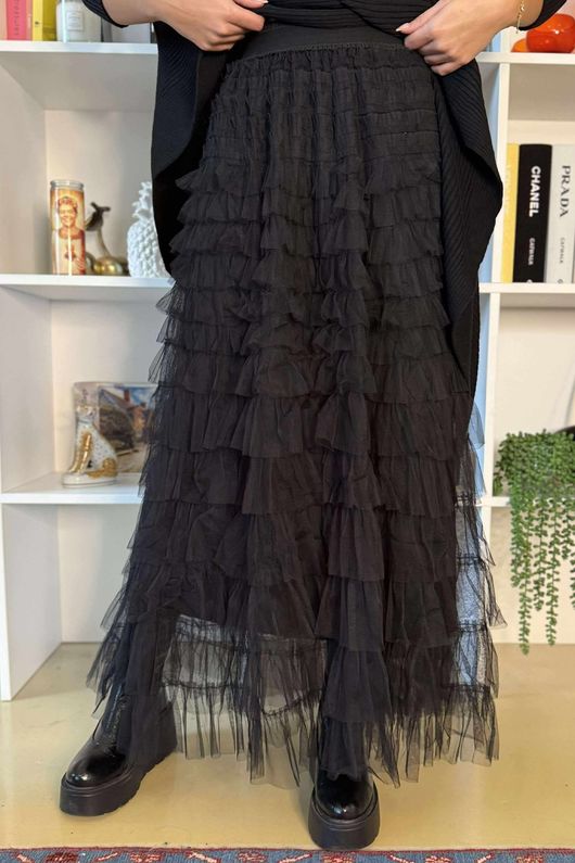 Bowie Mesh Midaxi Skirt Black